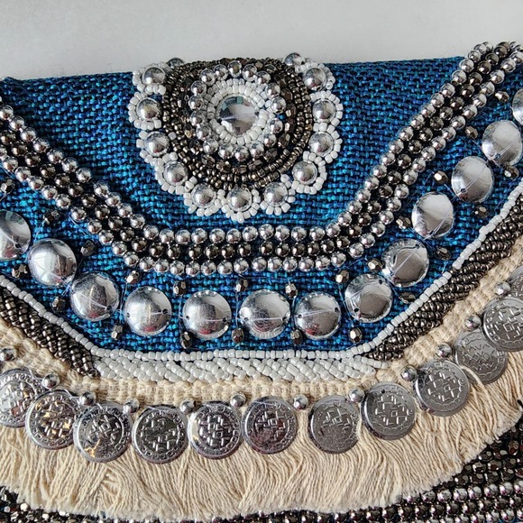 NWT Blue Boho bag coin envelope clutch embroidered hippie sling bag gift her - Picture 3 of 9